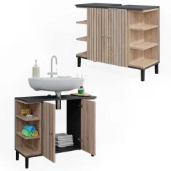 Vicco Waschbeckenunterschrank Sonoma Aquis 80x64x32 cm - Unterschrank für das Badezimmer, Kombination aus offenen Fächern und Türen für flexible Nutzung