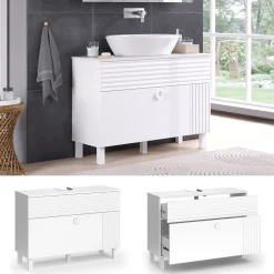 Vicco Waschbeckenunterschrank Weiß Sola 100x72x37 cm - Unterschrank für das Badezimmer, Viel Stauraum oben und unten