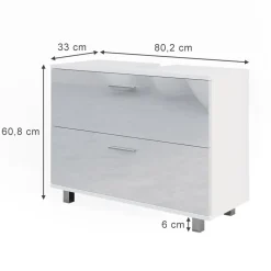 Vicco Waschbeckenunterschrank Weiß Hochglanz Ilias 80x61x33 cm - Unterschrank Badezimmer, Übersichtliche Aufbewahrung durch großzügige Schublade