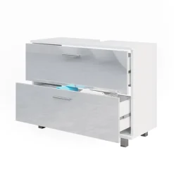 Vicco Waschbeckenunterschrank Weiß Hochglanz Ilias 80x61x33 cm - Unterschrank Badezimmer, Übersichtliche Aufbewahrung durch großzügige Schublade