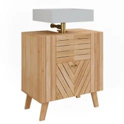 Vicco Waschbeckenunterschrank Bambus Lucie 60x65x36 cm - Unterschrank für das Badezimmer, Kombination aus offenen Fächern und Türen für flexible Nutzung