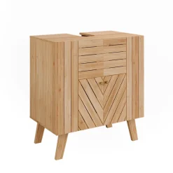 Vicco Waschbeckenunterschrank Bambus Lucie 60x65x36 cm - Unterschrank für das Badezimmer, Kombination aus offenen Fächern und Türen für flexible Nutzung