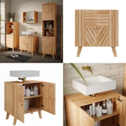Vicco Waschbeckenunterschrank Bambus Lucie 60x65x36 cm - Unterschrank für das Badezimmer, Kombination aus offenen Fächern und Türen für flexible Nutzung