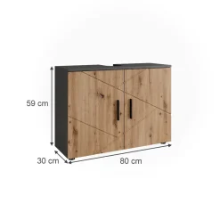 Vicco Waschtischunterschrank Anthrazit/Artisan Irma 80x59x30 cm - Unterschrank für das Badezimmer, Zusätzlicher Stauraum direkt unter dem Waschbecken
