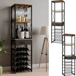 Vicco Weinregal Porto, offener Küchenschrank, Eiche rustikal, 40 x 147.5 cm mit Schublade