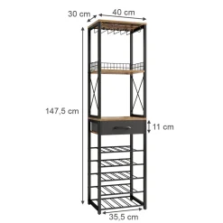 Vicco Weinregal Porto, offener Küchenschrank, Eiche rustikal, 40 x 147.5 cm mit Schublade