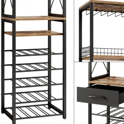 Vicco Weinregal Porto, offener Küchenschrank, Eiche rustikal, 40 x 147.5 cm mit Schublade