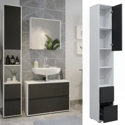 Vicco Wäscheschrank Weiß Maltin 30x189x30 cm - Hochschrank, Viel Stauraum oben und unten