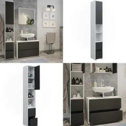 Vicco Wäscheschrank Weiß Maltin 30x189x30 cm - Hochschrank, Viel Stauraum oben und unten