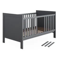 Vitalispa Babybett Ajaton - Grau 144x83x81 cm gefertigt aus Spanplatte - Kinderbett mit Rausfallschutz abgestimmt auf Neugeborene und Babys, mit herausnehmbaren Schlupfsproßen