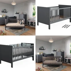 Vitalispa Babybett Ajaton - Grau 144x83x81 cm gefertigt aus Spanplatte - Kinderbett mit Rausfallschutz abgestimmt auf Neugeborene und Babys, mit herausnehmbaren Schlupfsproßen
