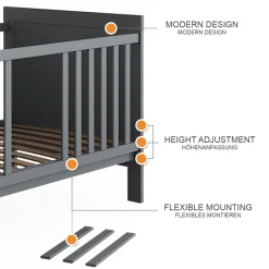 Vitalispa Babybett Ajaton - Grau 144x83x81 cm gefertigt aus Spanplatte - Kinderbett mit Rausfallschutz abgestimmt auf Neugeborene und Babys, mit herausnehmbaren Schlupfsproßen