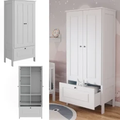 Vitalispa Kinderkleiderschrank Weiß Ajaton - 83x187x53 cm hergestellt aus Spanplatte - Kinderregal für Kinder und Teenager, für eine strukturierte und sichere Lagerung