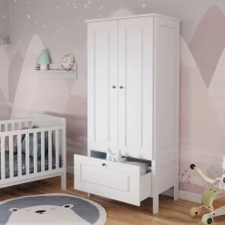 Vitalispa Kinderkleiderschrank Weiß Ajaton - 83x187x53 cm hergestellt aus Spanplatte - Kinderregal für Kinder und Teenager, für eine strukturierte und sichere Lagerung