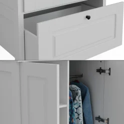 Vitalispa Kinderkleiderschrank Weiß Ajaton - 83x187x53 cm hergestellt aus Spanplatte - Kinderregal für Kinder und Teenager, für eine strukturierte und sichere Lagerung