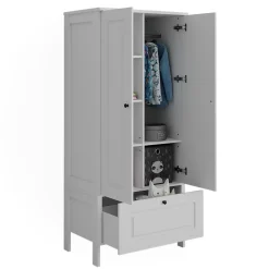 Vitalispa Kinderkleiderschrank Weiß Ajaton - 83x187x53 cm hergestellt aus Spanplatte - Kinderregal für Kinder und Teenager, für eine strukturierte und sichere Lagerung