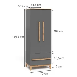 Vitalispa Kinderkleiderschrank Grau/Artisan 70 x 186.8 cm, Malia