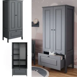Vitalispa Kinderkleiderschrank Grau Ajaton - 83x187x53 cm hergestellt aus Spanplatte - Kinderregal für Kinder und Teenager, für eine strukturierte und sichere Lagerung