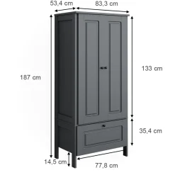 Vitalispa Kinderkleiderschrank Grau Ajaton - 83x187x53 cm hergestellt aus Spanplatte - Kinderregal für Kinder und Teenager, für eine strukturierte und sichere Lagerung