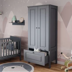 Vitalispa Kinderkleiderschrank Grau Ajaton - 83x187x53 cm hergestellt aus Spanplatte - Kinderregal für Kinder und Teenager, für eine strukturierte und sichere Lagerung
