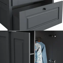 Vitalispa Kinderkleiderschrank Grau Ajaton - 83x187x53 cm hergestellt aus Spanplatte - Kinderregal für Kinder und Teenager, für eine strukturierte und sichere Lagerung