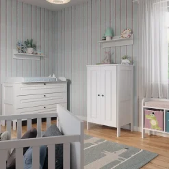 Vitalispa Kinderkleiderschrank Weiß Ajaton - 70x121x53 cm aus Spanplatte - Kinderregal für Kinder und Teenager, praktische Lösung für gut organisierte Räume