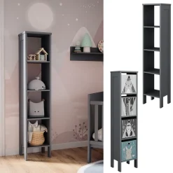 Vitalispa Kinderregal Grau Ajaton - 35x160x31 cm gefertigt aus Spanplatte - Bücherregal ideal fürs Kinderzimmer, bietet schnellen Zugriff auf Ihre Lieblingssachen