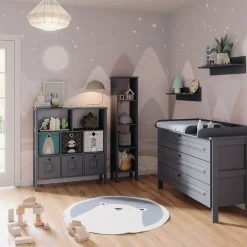 Vitalispa Kinderregal Grau Ajaton - 104x113x33 cm hergestellt aus Spanplatte - Bücherregal ideal fürs Kinderzimmer, Funktional und zuverlässig – dein täglicher Ordnungshelfer