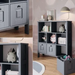 Vitalispa Kinderregal Grau Ajaton - 104x113x33 cm hergestellt aus Spanplatte - Bücherregal ideal fürs Kinderzimmer, Funktional und zuverlässig – dein täglicher Ordnungshelfer