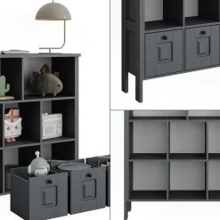 Vitalispa Kinderregal Grau Ajaton - 104x113x33 cm hergestellt aus Spanplatte - Bücherregal ideal fürs Kinderzimmer, Funktional und zuverlässig – dein täglicher Ordnungshelfer