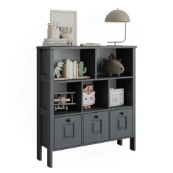 Vitalispa Kinderregal Grau Ajaton - 104x113x33 cm hergestellt aus Spanplatte - Bücherregal ideal fürs Kinderzimmer, Funktional und zuverlässig – dein täglicher Ordnungshelfer