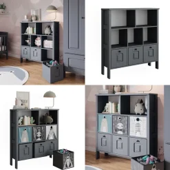 Vitalispa Kinderregal Grau Ajaton - 104x113x33 cm hergestellt aus Spanplatte - Bücherregal ideal fürs Kinderzimmer, Funktional und zuverlässig – dein täglicher Ordnungshelfer
