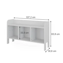 Vitalispa Kindersitzbank Weiß Ajaton - 107x64x31 cm hergestellt aus Spanplatte - Kinderregal für Kinder und Teenager, für schnell und praktisch Spielzeugaufbewahrung