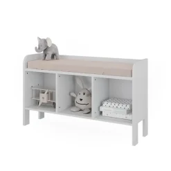 Vitalispa Kindersitzbank Weiß Ajaton - 107x64x31 cm hergestellt aus Spanplatte - Kinderregal für Kinder und Teenager, für schnell und praktisch Spielzeugaufbewahrung