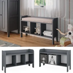 Vitalispa Kindersitzbank Grau Ajaton - 107x64x31 cm hergestellt aus Spanplatte - Kinderregal für Kinder und Teenager, für schnell und praktisch Spielzeugaufbewahrung