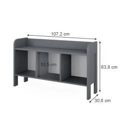 Vitalispa Kindersitzbank Grau Ajaton - 107x64x31 cm hergestellt aus Spanplatte - Kinderregal für Kinder und Teenager, für schnell und praktisch Spielzeugaufbewahrung