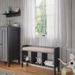 Vitalispa Kindersitzbank Grau Ajaton - 107x64x31 cm hergestellt aus Spanplatte - Kinderregal für Kinder und Teenager, für schnell und praktisch Spielzeugaufbewahrung