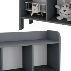 Vitalispa Kindersitzbank Grau Ajaton - 107x64x31 cm hergestellt aus Spanplatte - Kinderregal für Kinder und Teenager, für schnell und praktisch Spielzeugaufbewahrung