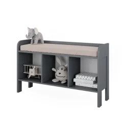 Vitalispa Kindersitzbank Grau Ajaton - 107x64x31 cm hergestellt aus Spanplatte - Kinderregal für Kinder und Teenager, für schnell und praktisch Spielzeugaufbewahrung