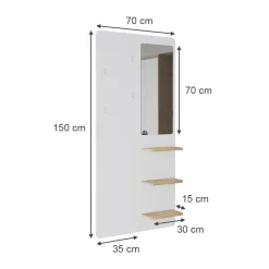 Wandgarderobe Jochen Weiß/Eiche 70 x 150 cm mit Spiegel Vicco