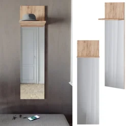 Wandgarderobe Siri Goldkraft Eiche 36 x 135 cm mit Spiegel Vicco