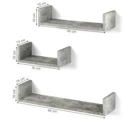 Wandregal Beton 60 x 10 cm 3er Set Vicco