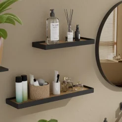 Wandregal Erni Schwarz/Eiche 60 x 3 cm 2er-Set Vicco