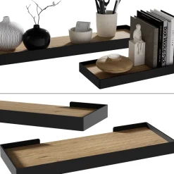 Wandregal Erni Schwarz/Eiche 60 x 3 cm 2er-Set Vicco