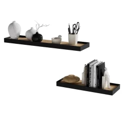 Wandregal Erni Schwarz/Eiche 60 x 3 cm 2er-Set Vicco