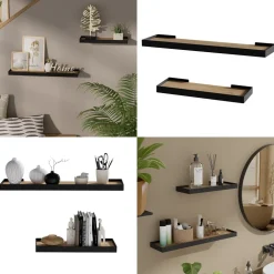 Wandregal Erni Schwarz/Eiche 60 x 3 cm 2er-Set Vicco