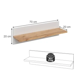 Wandregal Kinderzimmer Malia Weiß/Artisan 70 x 20 cm Vitalispa