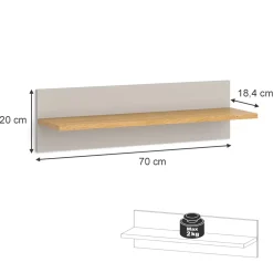 Wandregal Malia Cashmere/Eiche 70 x 20 cm Vitalispa