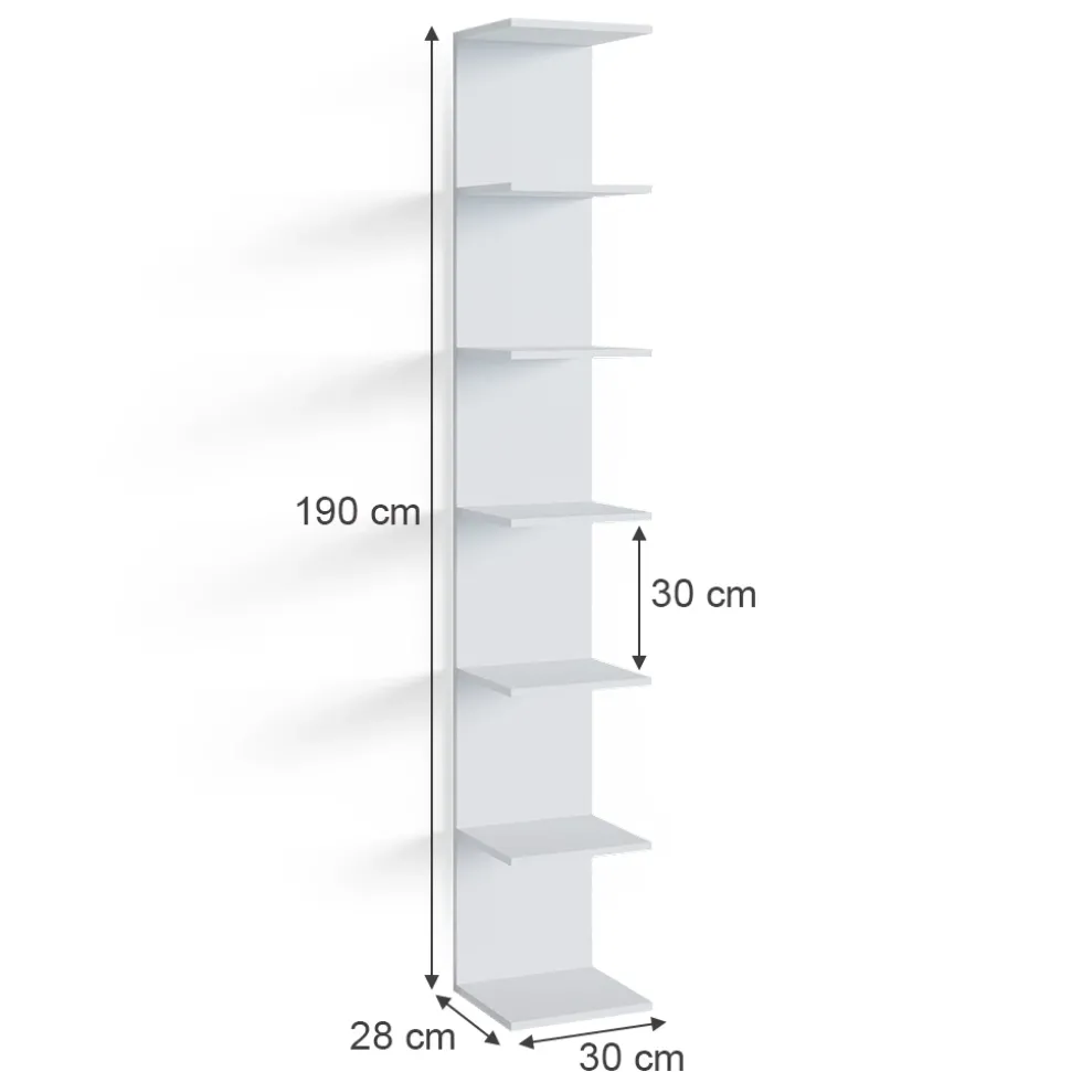 Wandregal Paolo Weiß 30 x 190 cm mit 6 offenen Fächern Vicco