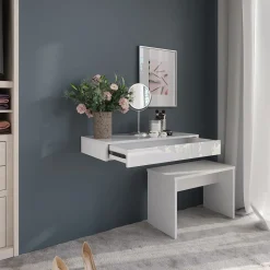 Wandregal Sherry Weiß/Weiß Hochglanz 81.4 x 12 cm mit Schublade Vicco